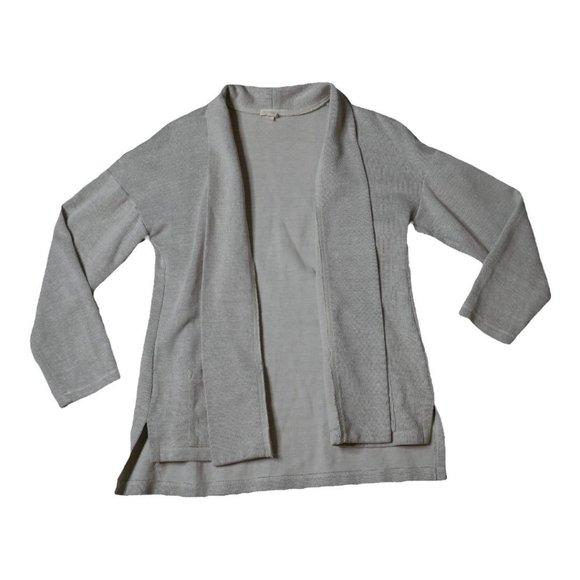 Eileen Fisher Gray Open Front Cardigan Linen Blend With Pockets Thick Structured - Picture 1 of 9